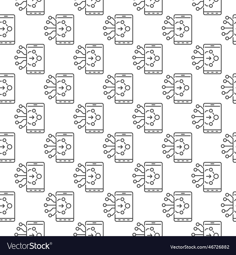 Neural network technology in smartphone line vector image Neural network technology in smartphone line