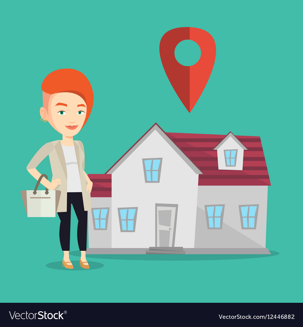 Realtor on background of house with map pointer Vector Image
