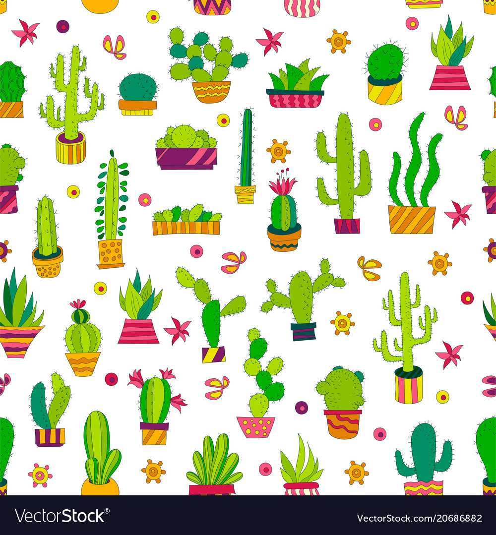 Seamless pattern with cactus