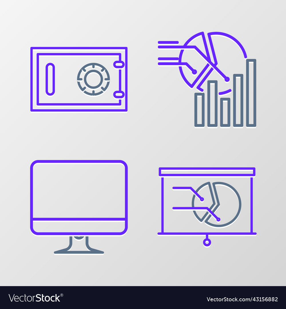 Set line board with graph chart computer monitor vector image Set line board with graph chart computer monitor