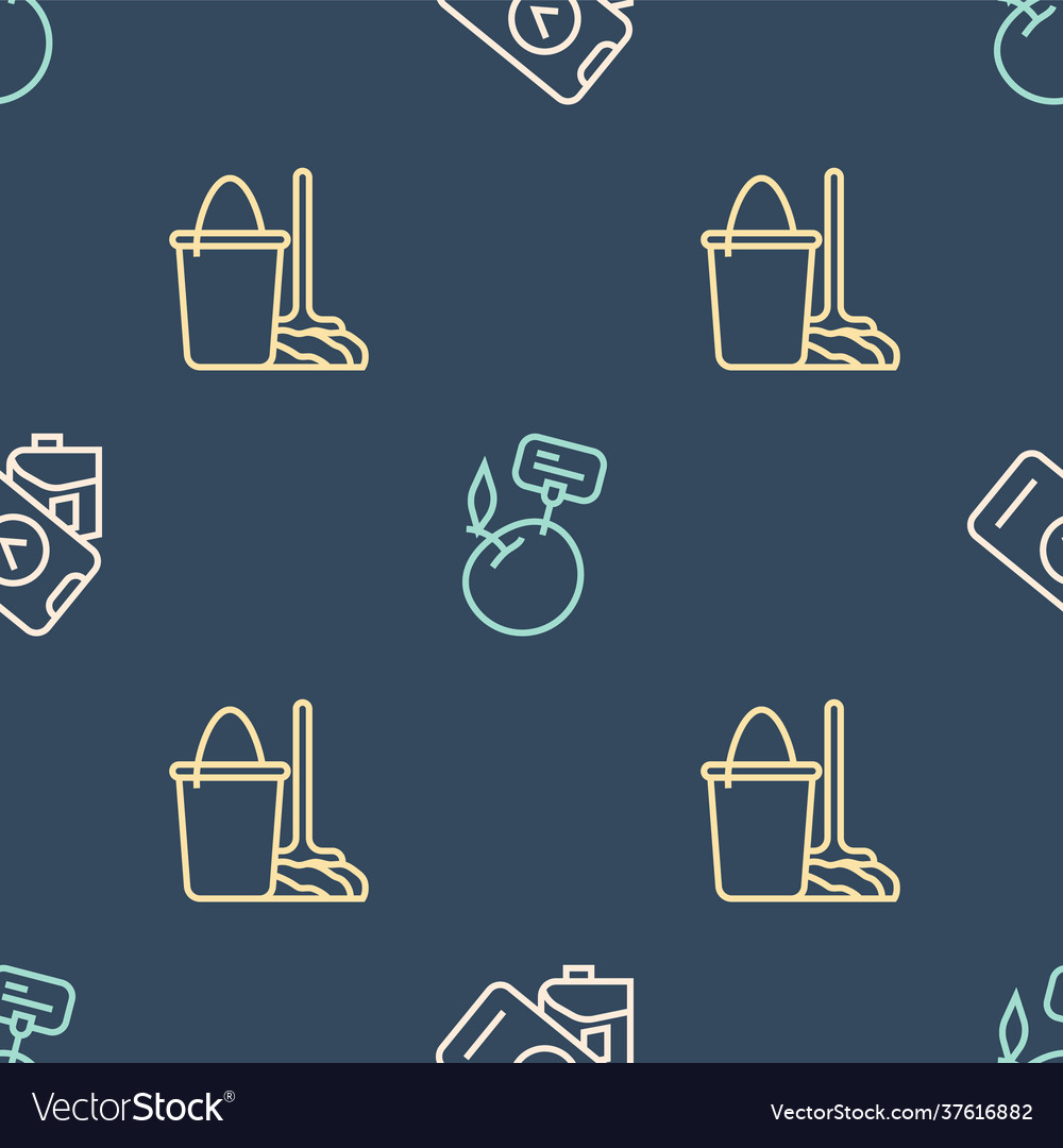 Set line pos terminal mop and bucket vector image Set line pos terminal mop and bucket