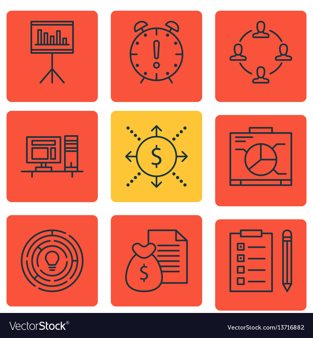 Set of 9 project management icons includes time vector image Set of 9 project management icons includes time