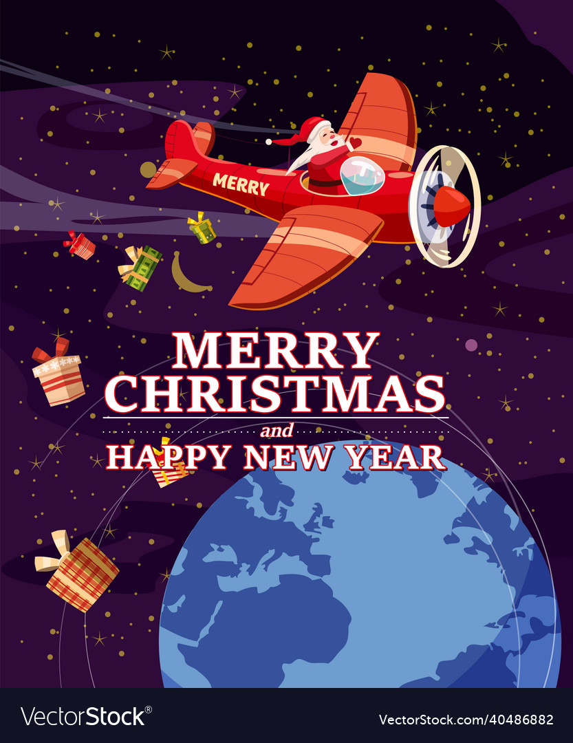 Vintage Santa Flying Flugzeug Weihnachten