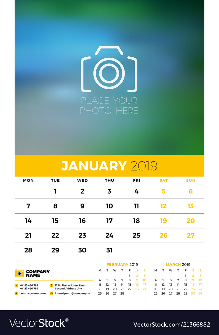 Wall calendar planner template for 2019 year 3