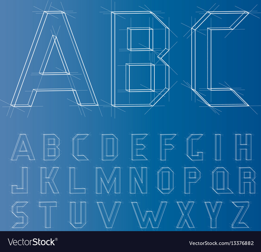 Wireframe alphabet font Royalty Free Vector Image