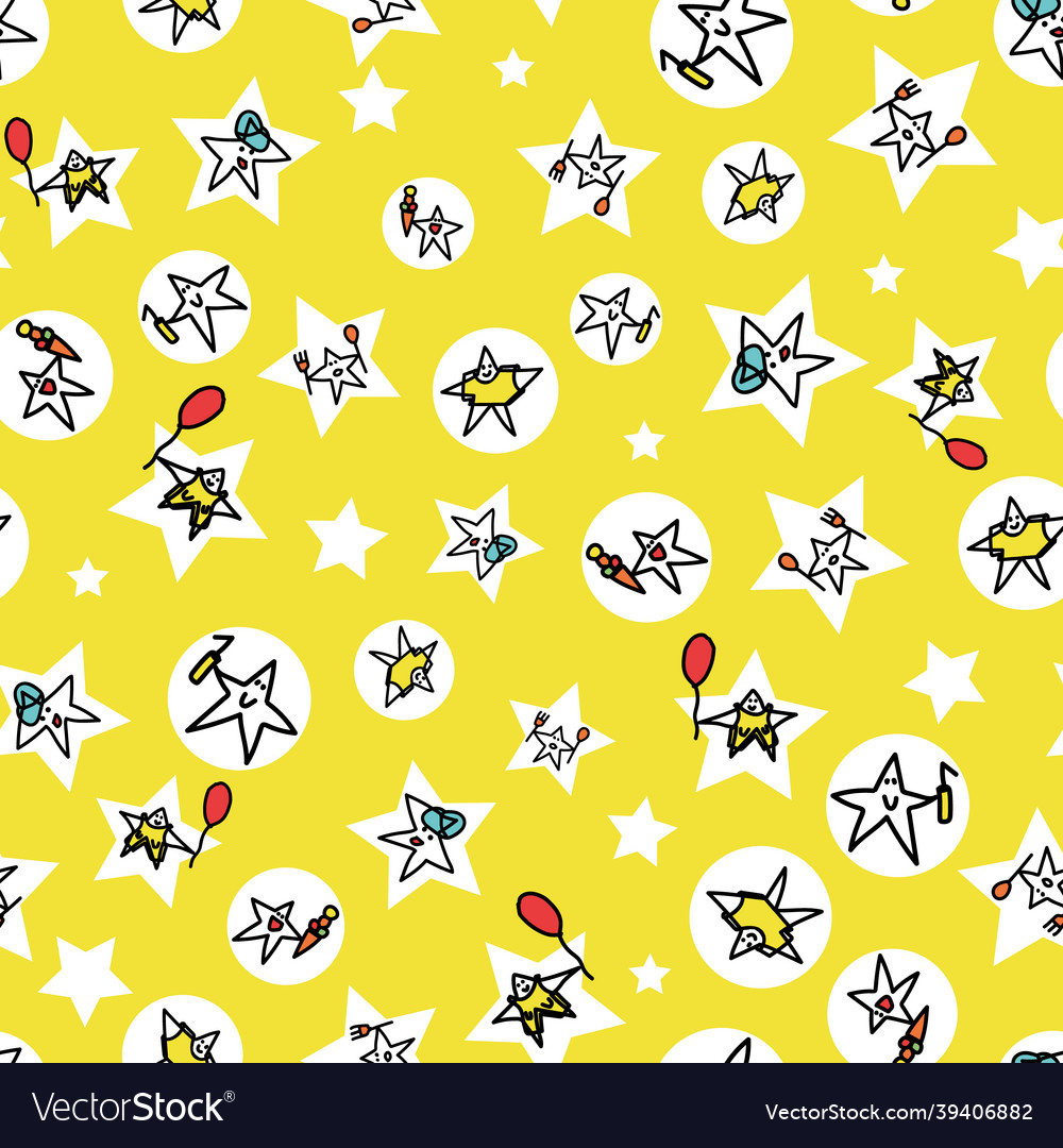 Yellow funny and cool stars doodle