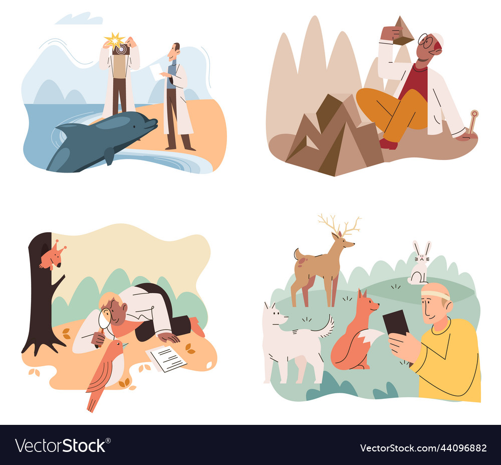 Zoologist study forest wild animals Royalty Free Vector