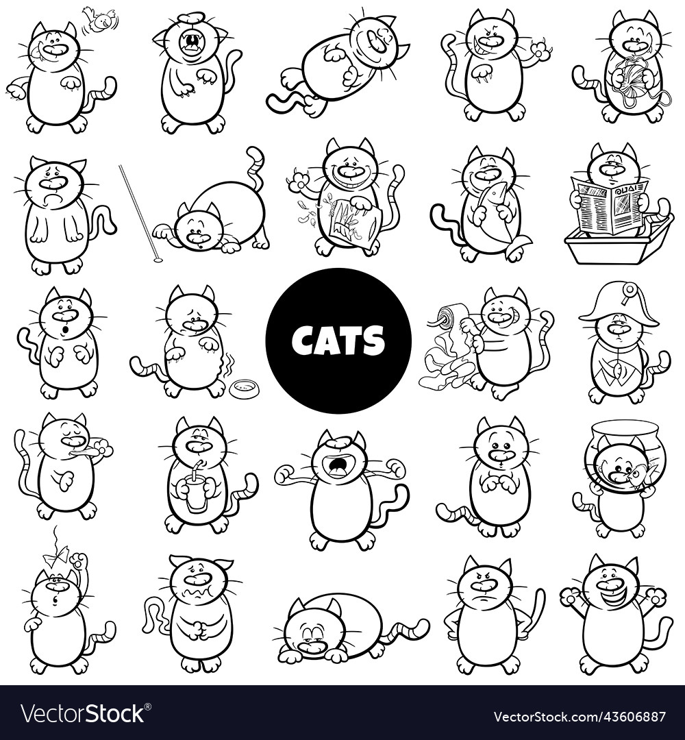 Cartoon Cat Characters Large Set Color Book Page Vector Image Cartoon Cat Characters Large Set Color Book Page Vector Image