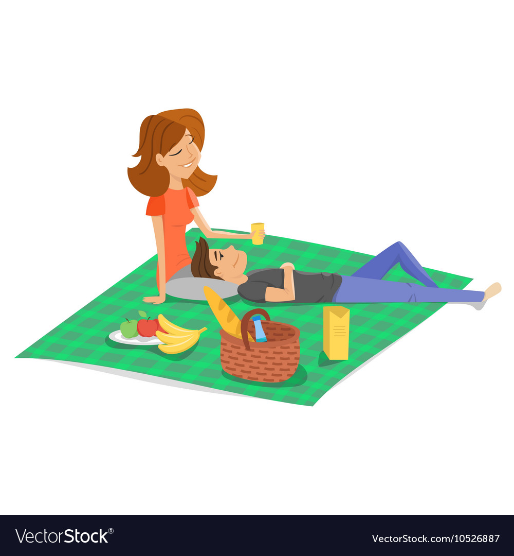 Cartoon style of young happy couple having picnic Vector Image Cartoon style of young happy couple having picnic Vector Image