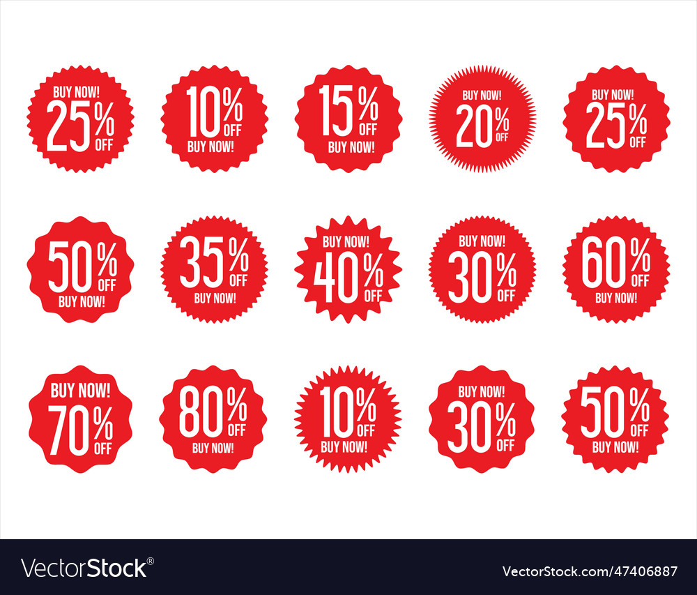 Collection of discount sticker red price tag set Vector Image