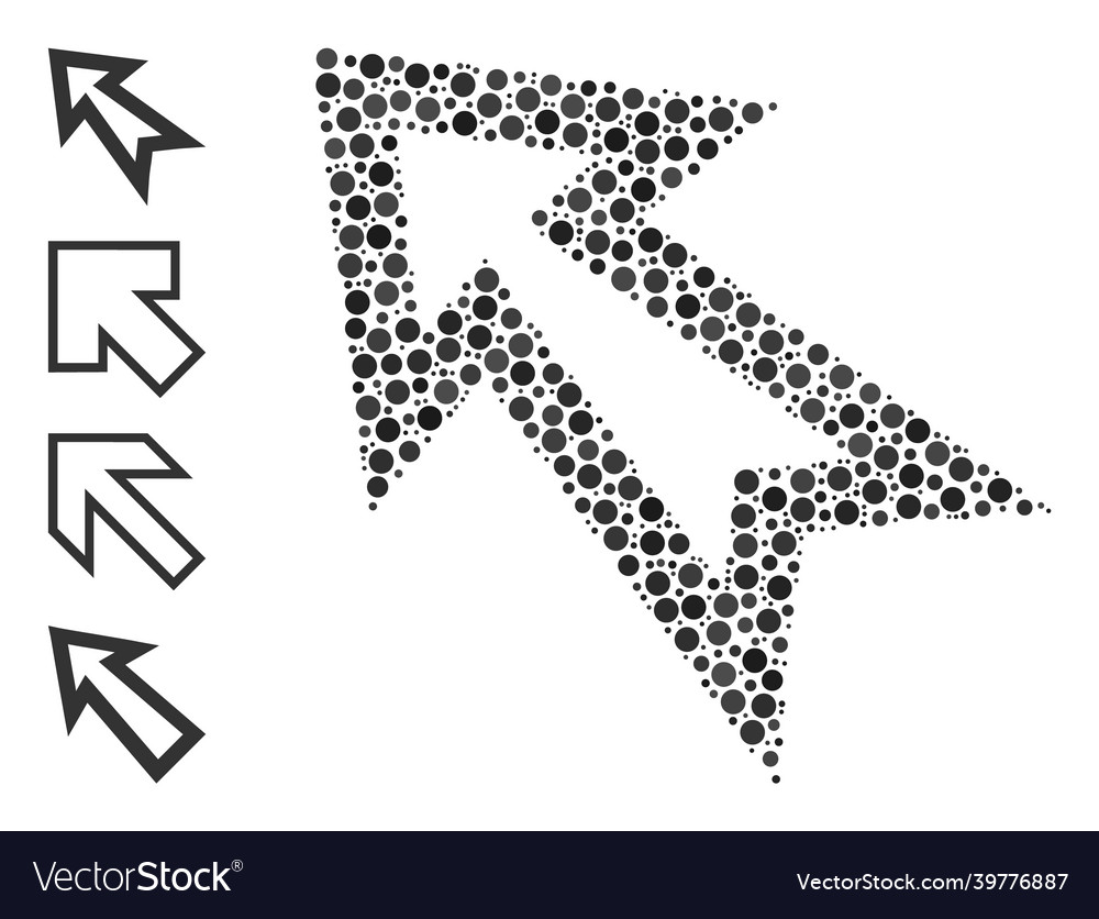 Dotted arrow left up mosaic of rounded dots
