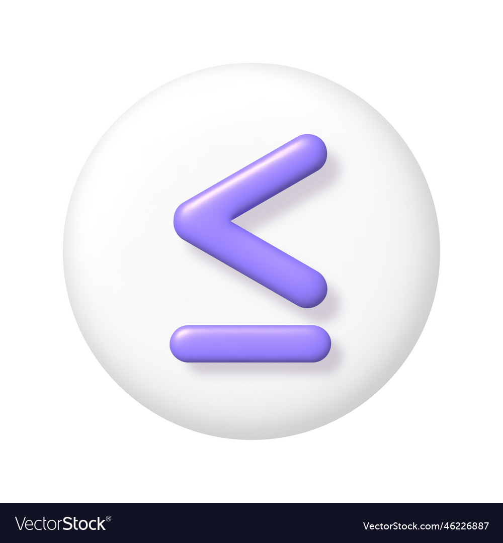 Math 3d icon purple arithmetic less than or equal vector image Math 3d icon purple arithmetic less than or equal