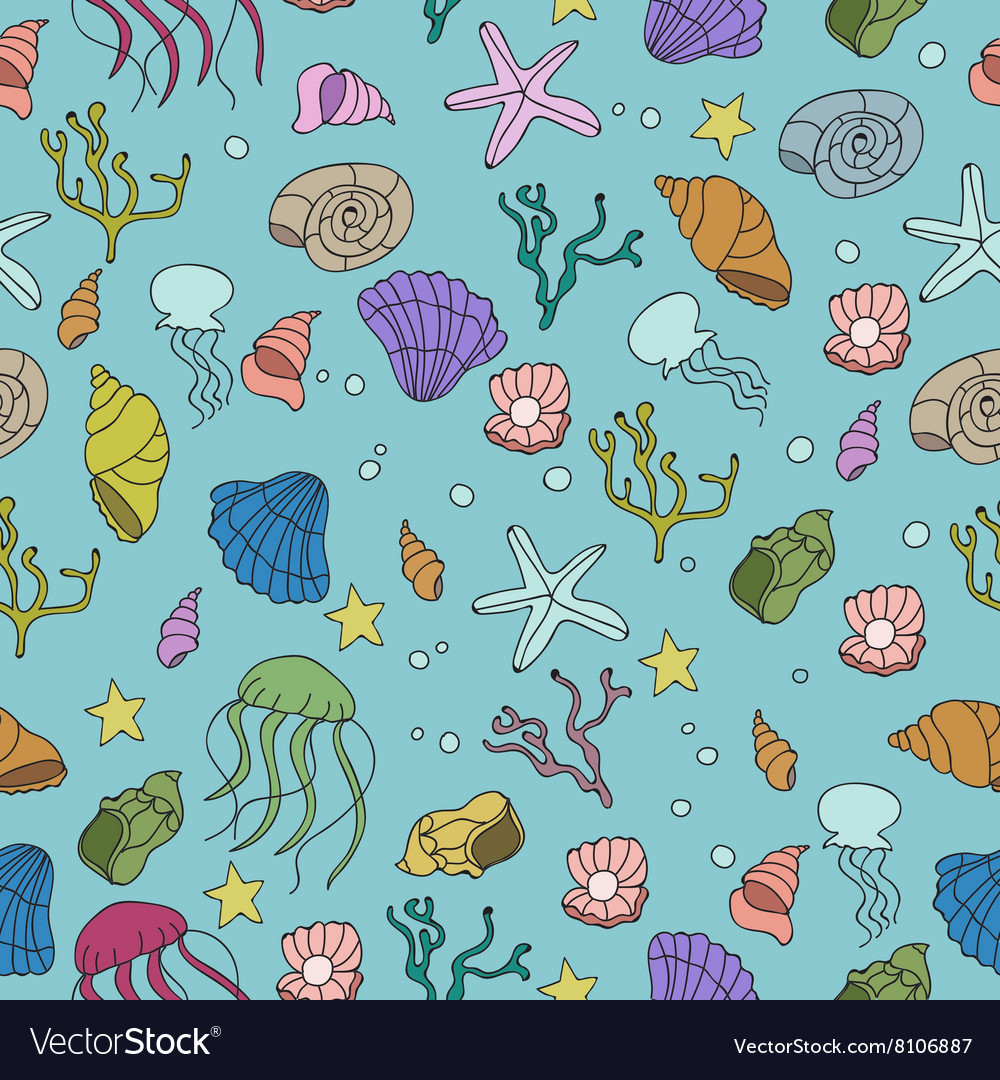 Seamless pattern with colorful sea creatures