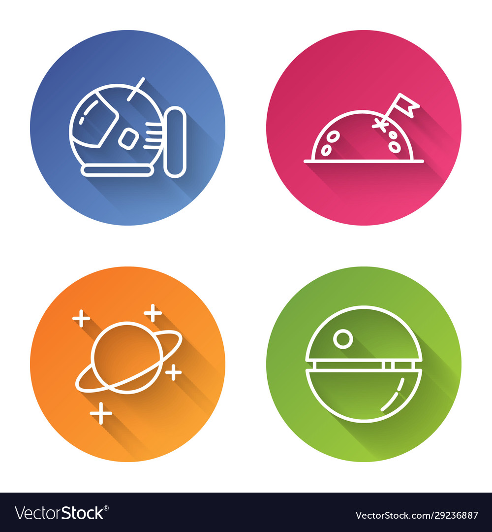 Set line astronaut helmet planet with flag