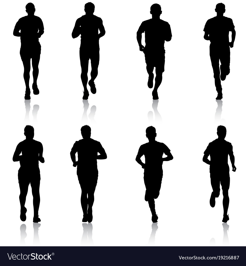Set of silhouettes runners on sprint men
