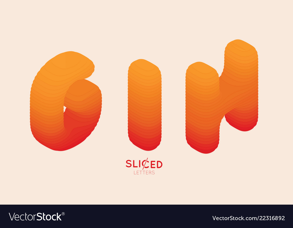 Abstract paper cut sliced letters with color