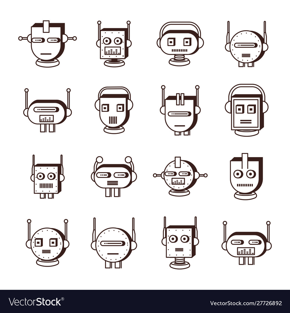 Bundle robots heads technology set icons