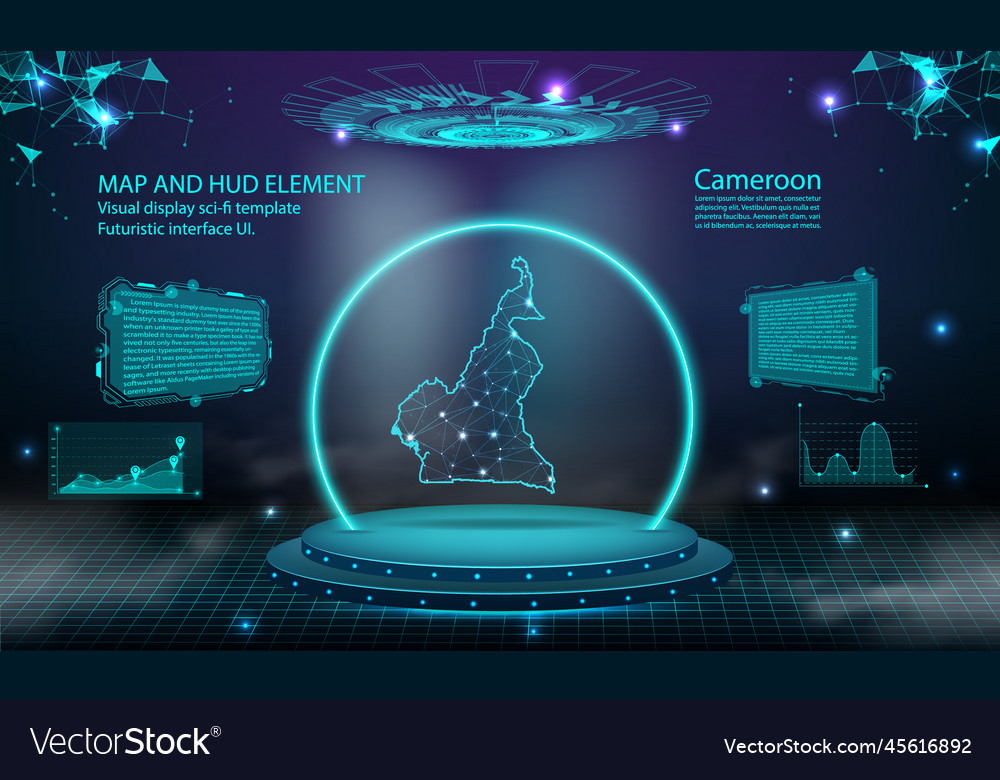 Cameroon map light connecting effect background vector image Cameroon map light connecting effect background