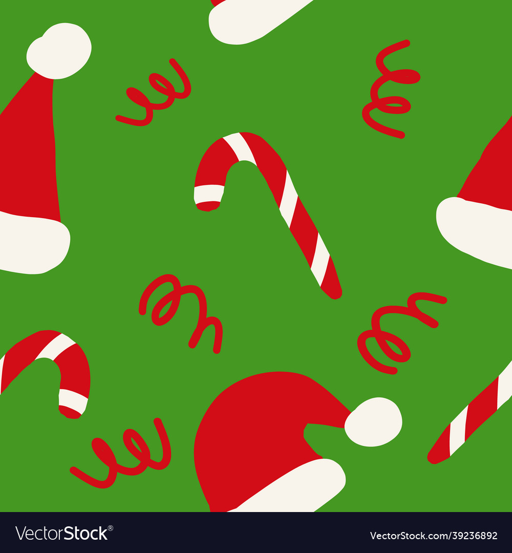 Candy cane christmas seamless pattern hand drawn