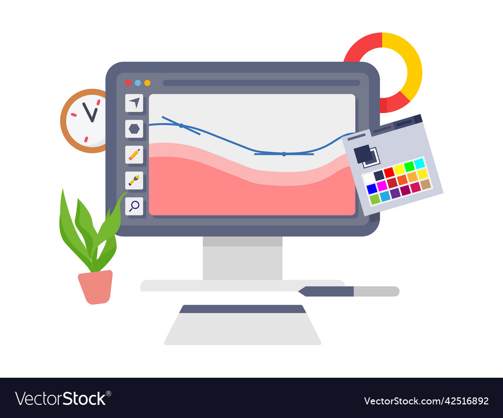 Computer display with design program vector image Computer display with design program