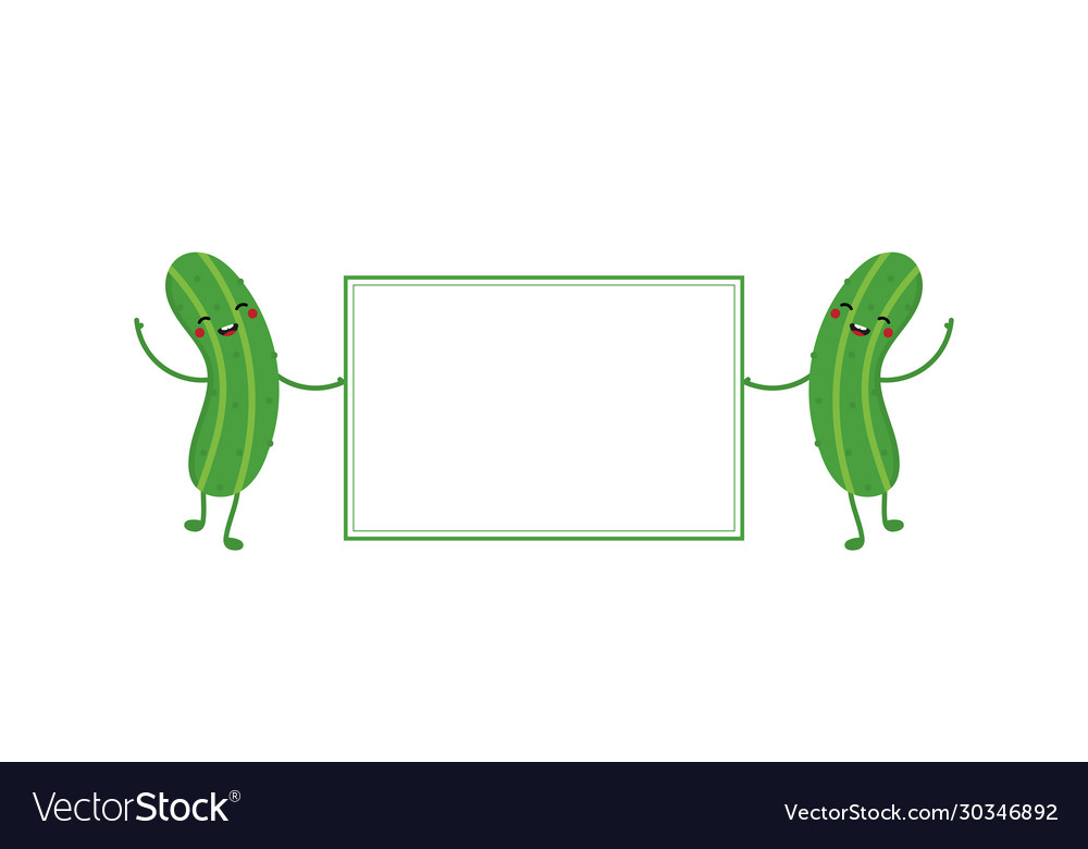 Cucumber characters holding empty board vector image Cucumber characters holding empty board