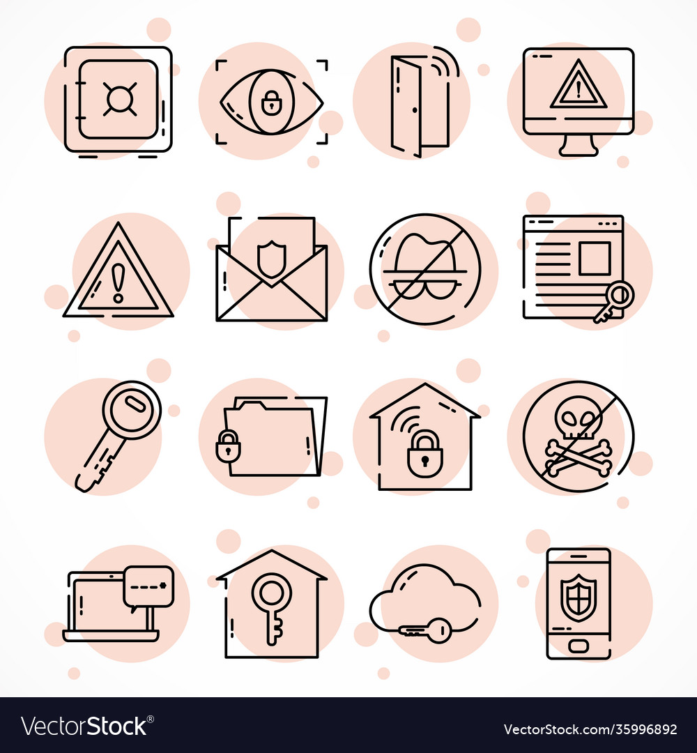 Icon set cyber security half line style vector image Icon set cyber security half line style