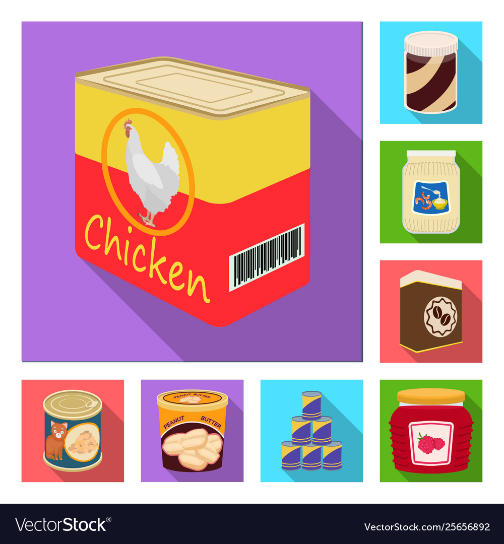 Isolated object can and food symbol set vector image Isolated object can and food symbol set
