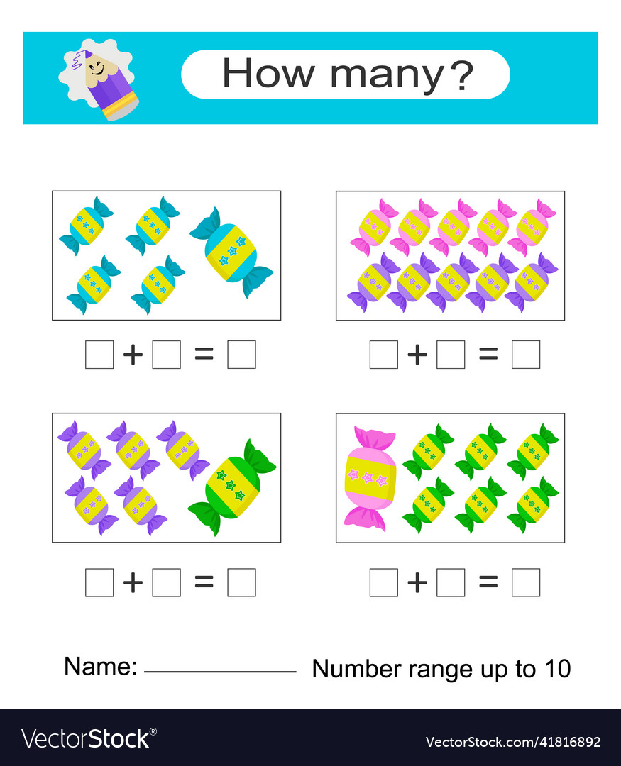 Math game for kids preschool worksheet activity Vector Image