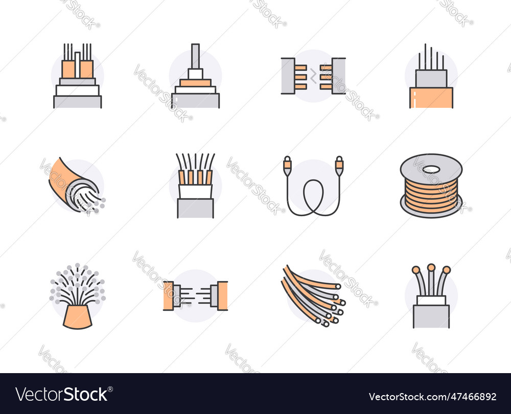 Optical fiber flat line icons network connection Vector Image