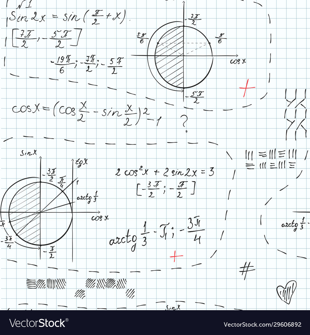 Seamless pattern with geometric tasks and drawings