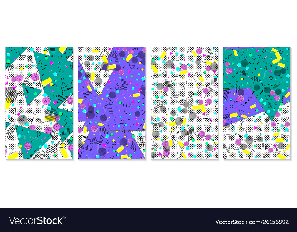 Set memphis pattern pop art color background
