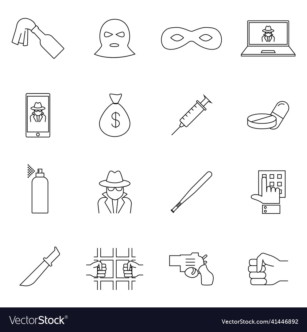 Simple set of crime related line icons contains vector image Simple set of crime related line icons contains