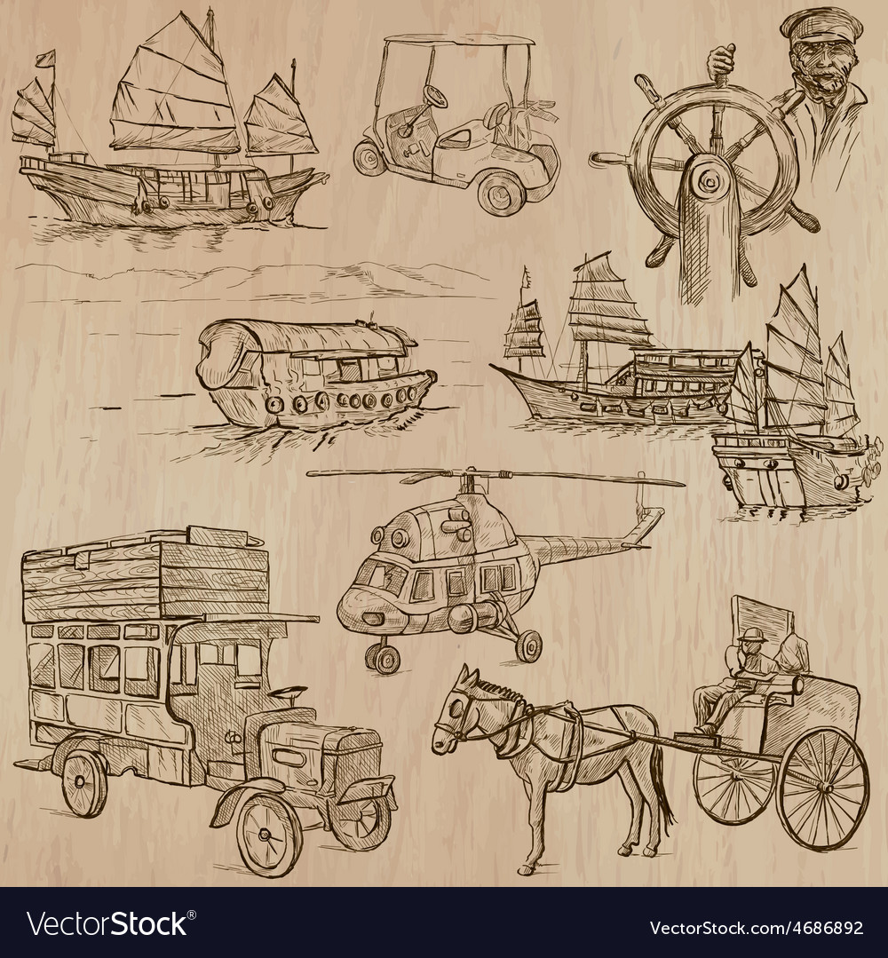 Transport Pack Hand Drawn Line Art Royalty Free Vector