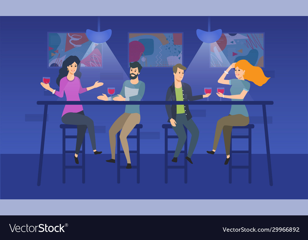 Zwei junge Paare genießen Getränke an einer Bar vector image Zwei junge Paare genießen Getränke an einer Bar