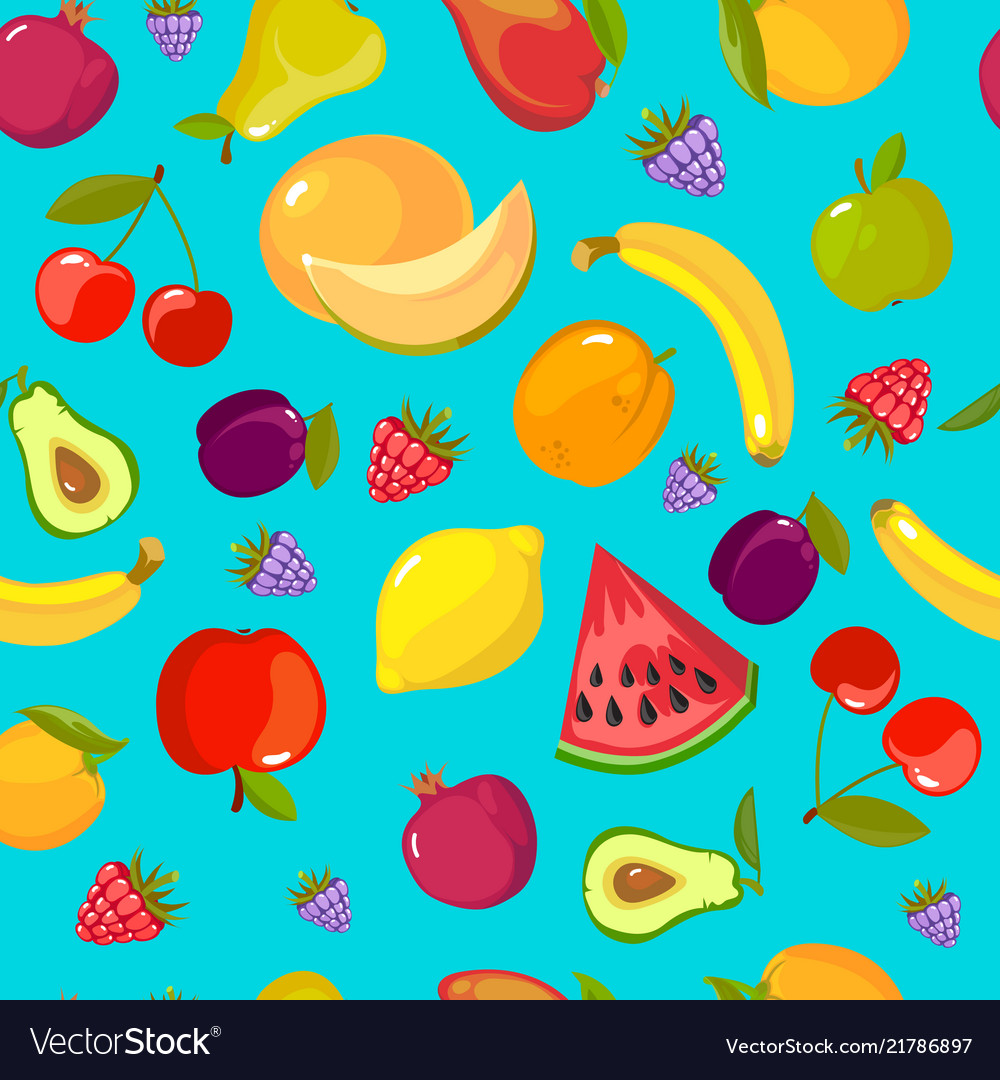 Cartoon fruits pattern colorful seamless Vector Image