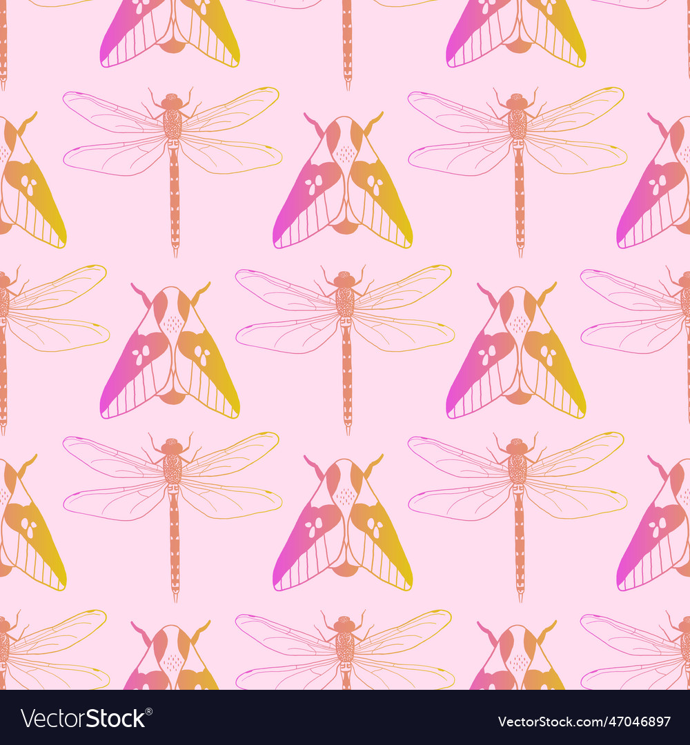 Gradient seamless pattern with insects