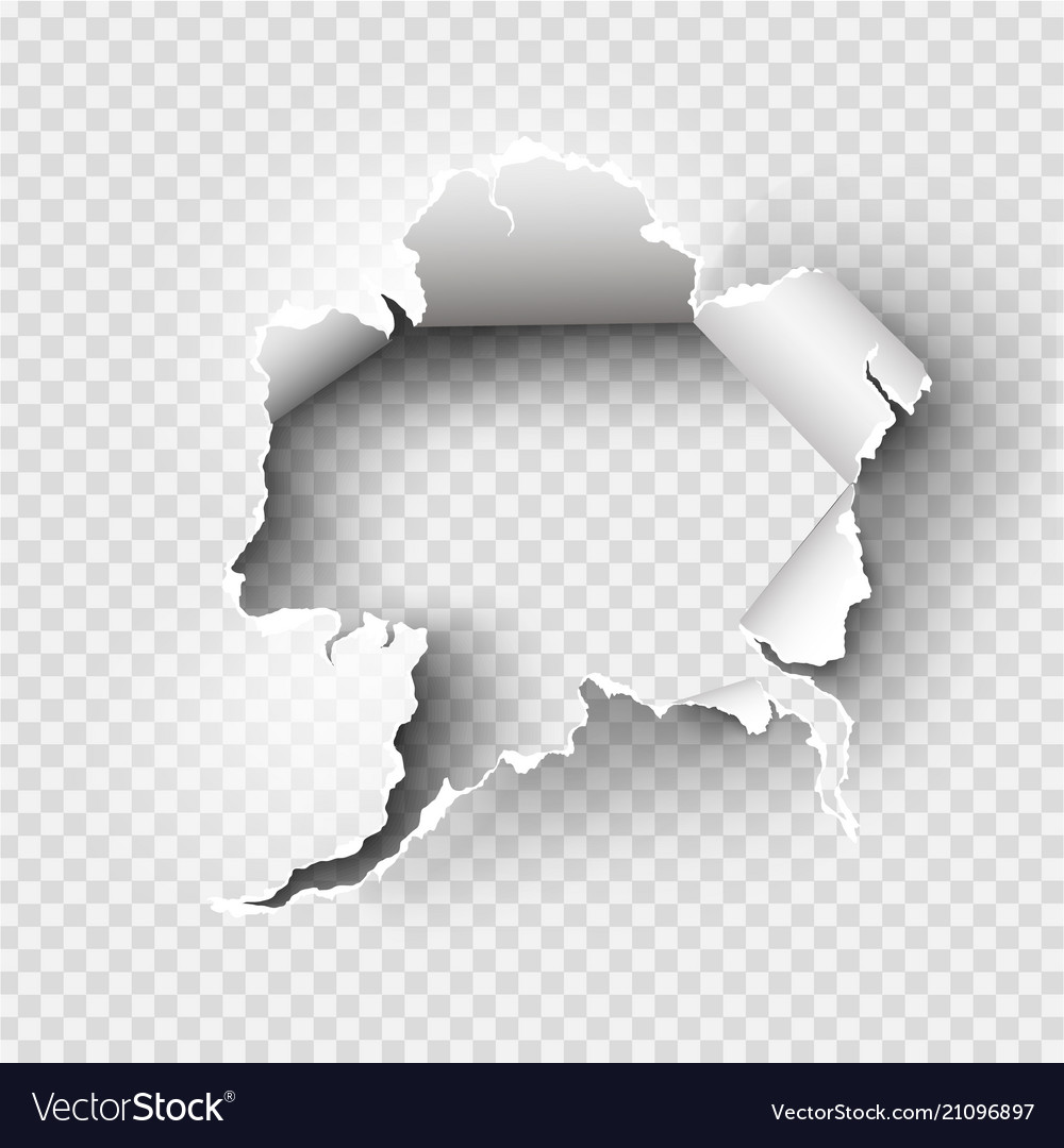 Hole torn in ripped paper on transparent Vector Image