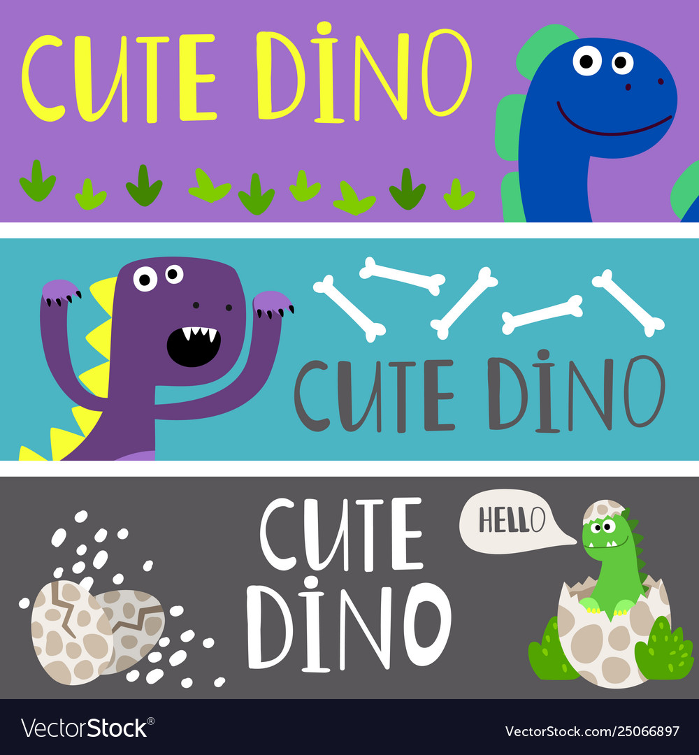 Kids banners template with cute cartoon dinos