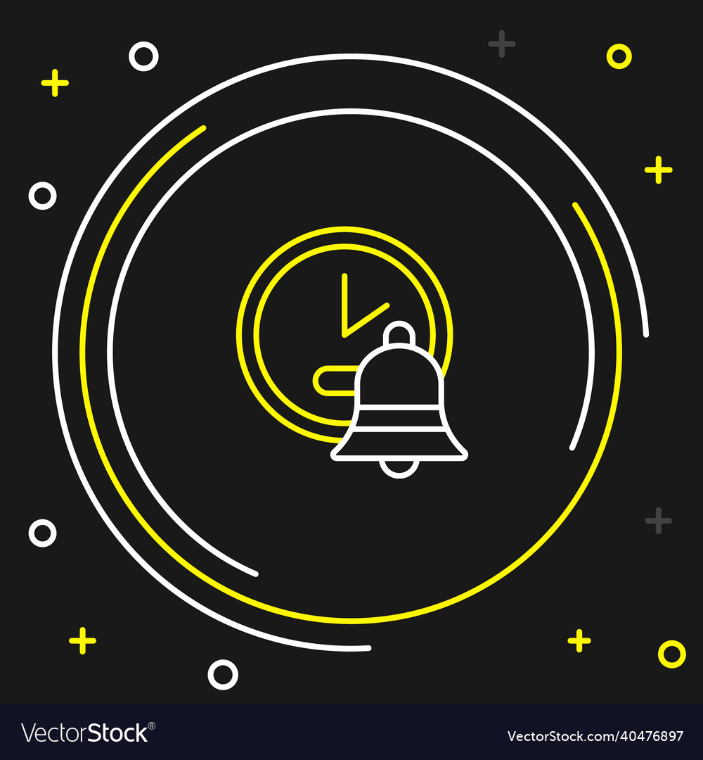 Line alarm clock icon isolated on black background