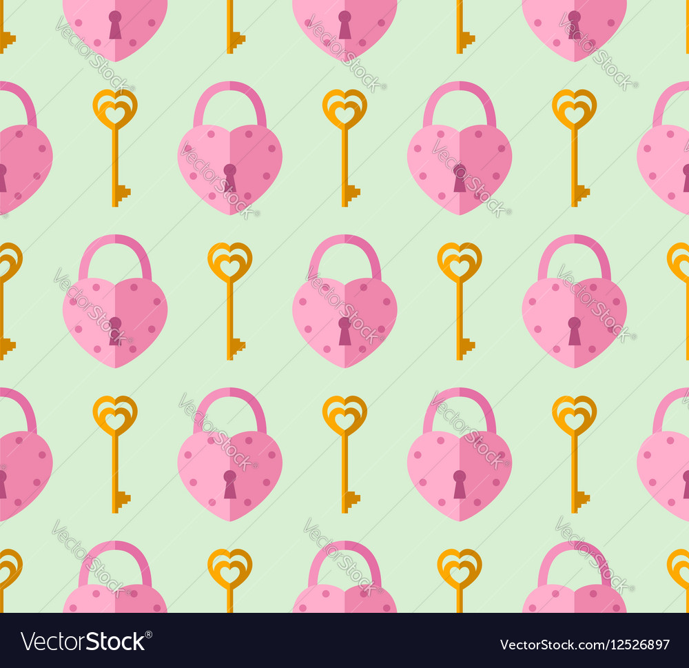 Seamless pattern from padlock key with heart shape