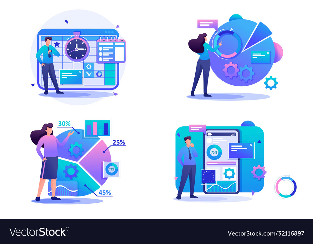 Set flat 2d concepts financial analysis for web