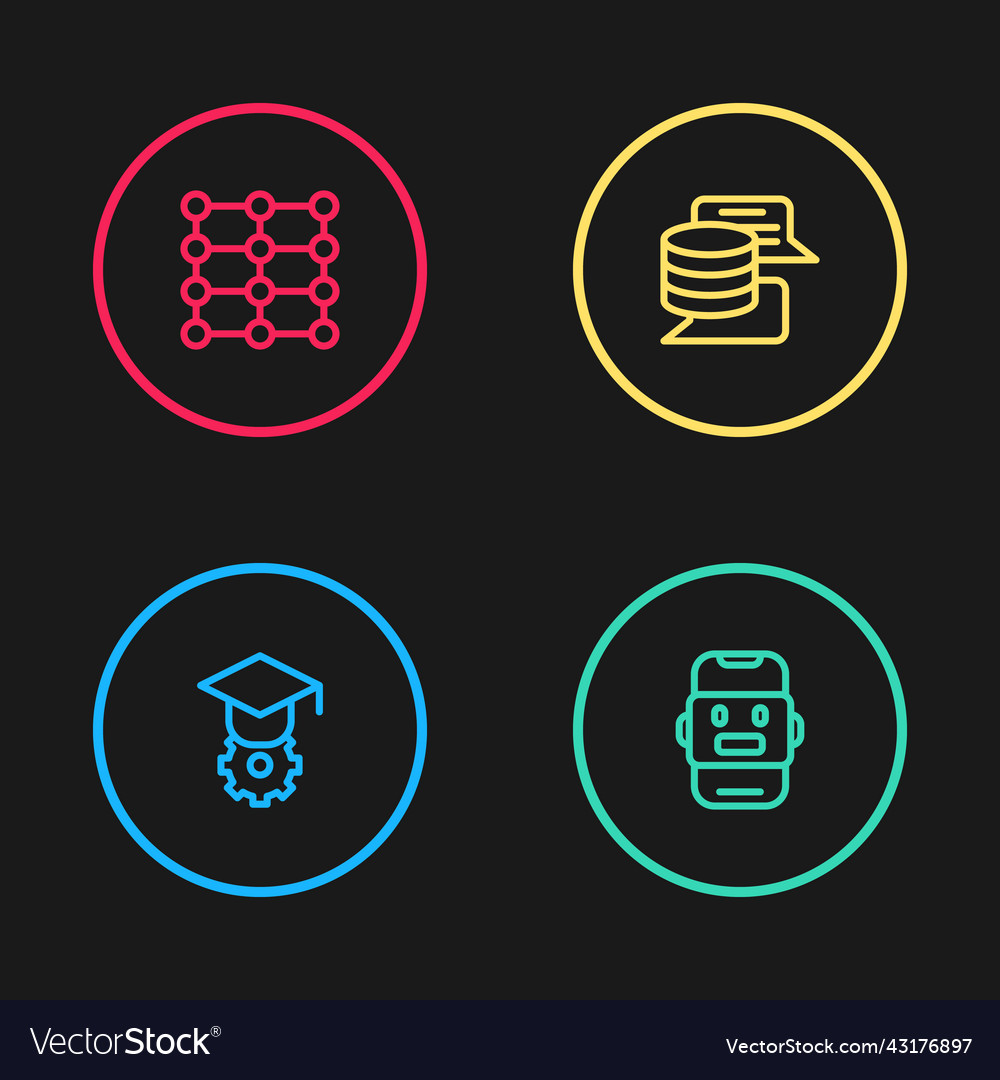 Set line graduation cap chat bot server data vector image Set line graduation cap chat bot server data