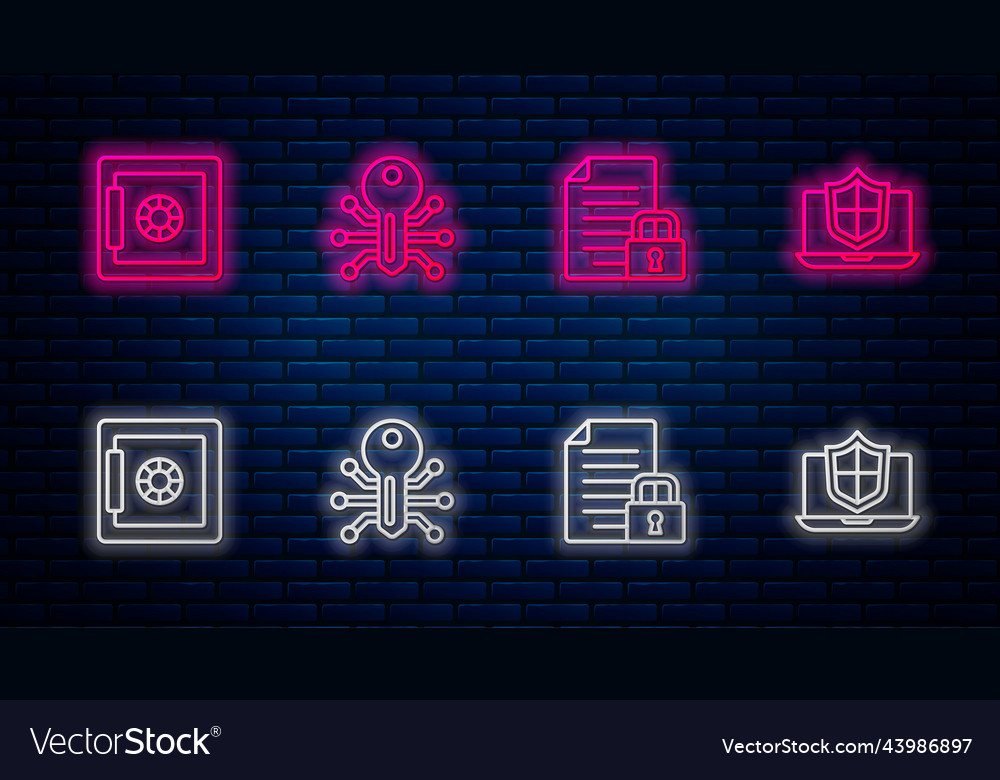 Set line smart key document and lock safe vector image Set line smart key document and lock safe