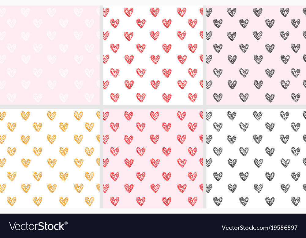 Set of seamless pattern with hearts