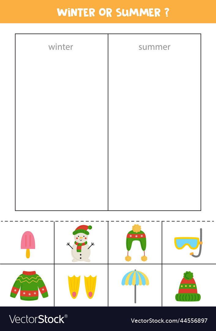 Sorting cards into winter or summer logical game