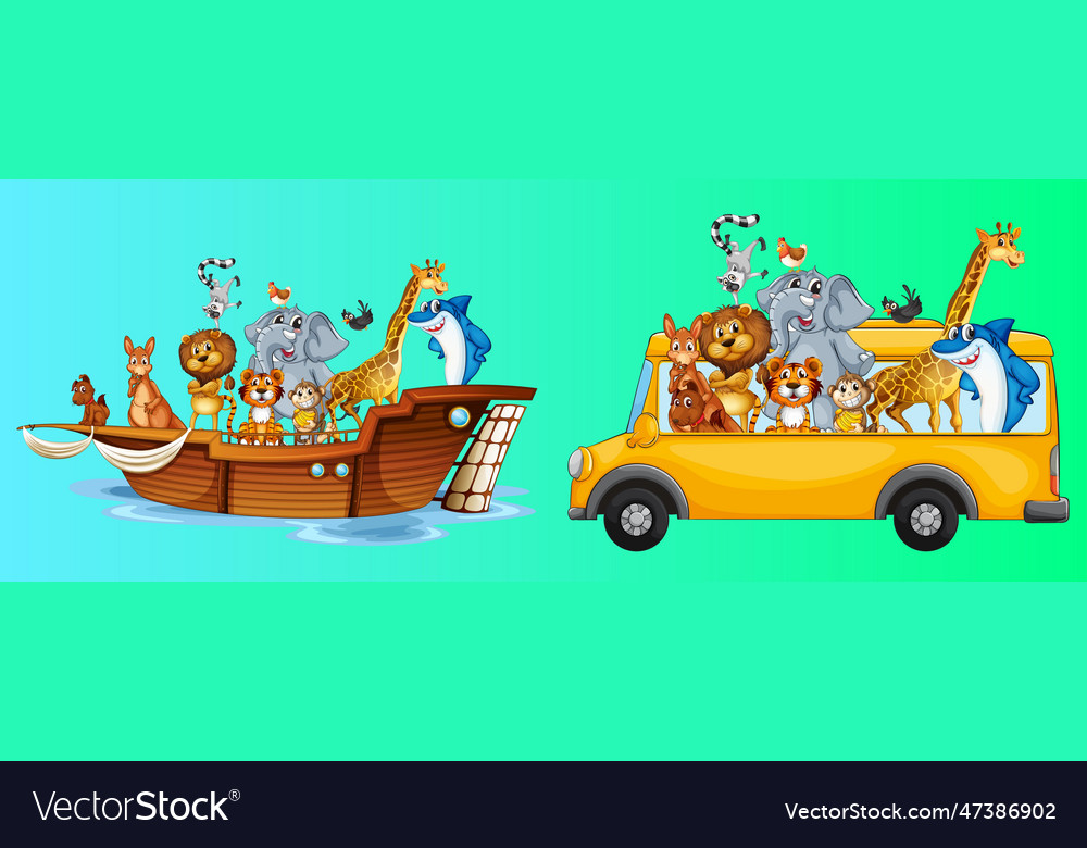 animals-on-different-types-of-transportation-vector-image