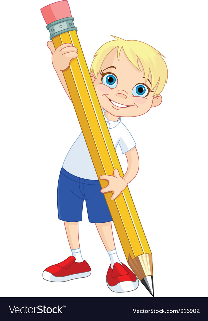 Boy holding pencil Royalty Free Vector Image - VectorStock