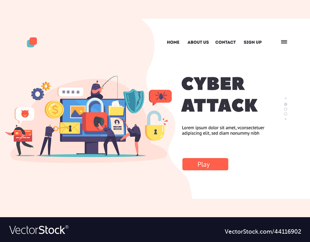 Cyber attack landing page template hacker Vector Image Cyber attack landing page template hacker