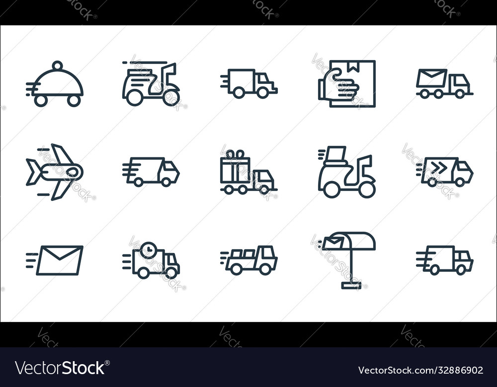 Delivery line icons linear set quality