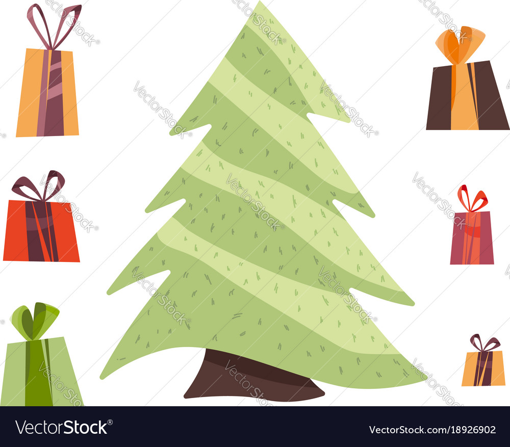 Gifts and christmas tree isolated